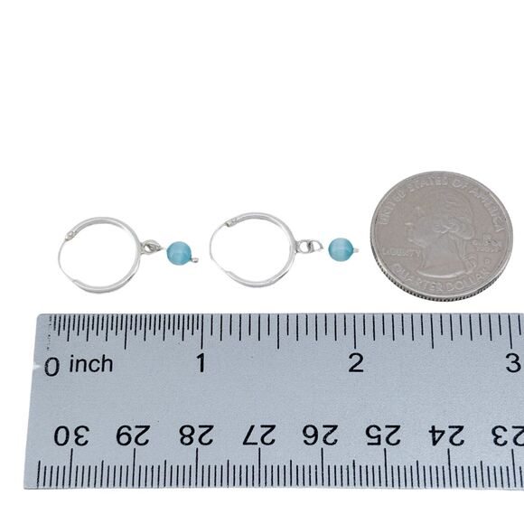 Vintage Sterling Silver 925 2cm Blue Glass Beads Hoop Earrings - Picture 4 of 5